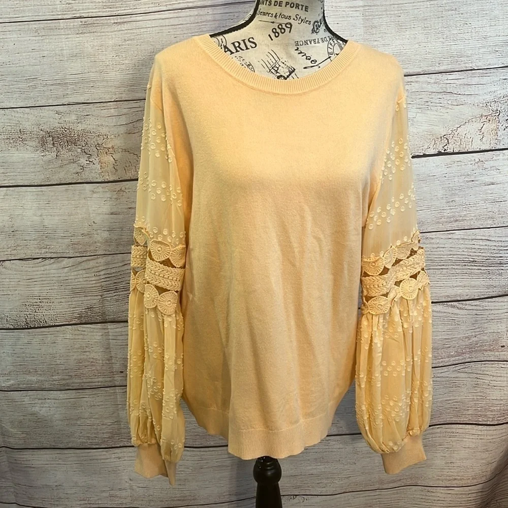 Sioni Lightweight Sweater Open Applique Sleeves NWT Size Large